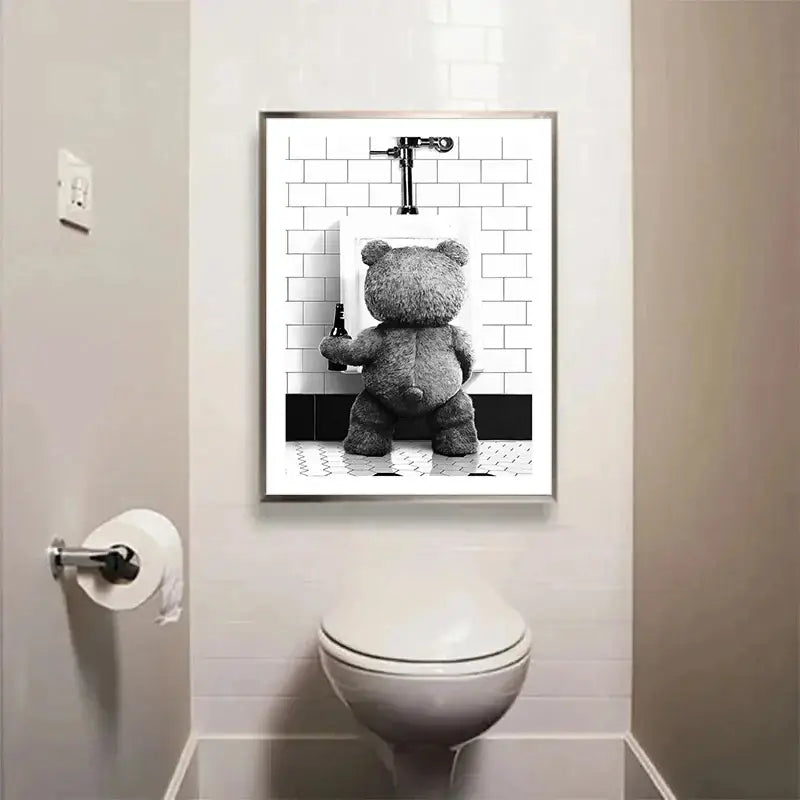 DecorBites™ Cute Bear Bathroom Canvas Print Art