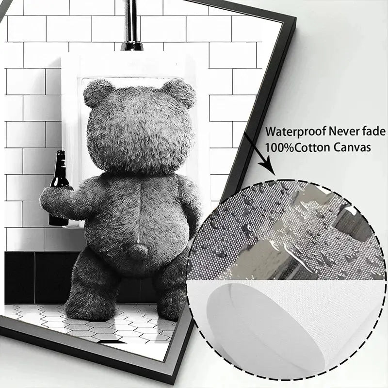 DecorBites™ Cute Bear Bathroom Canvas Print Art