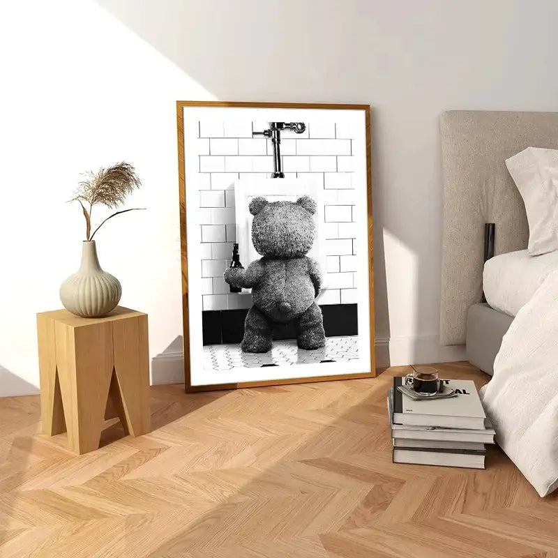 DecorBites™ Cute Bear Bathroom Canvas Print Art