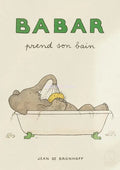 Decorbites™ cute elephant family cartoon wall art featuring a brown elephant with a yellow sponge in a white bathtub