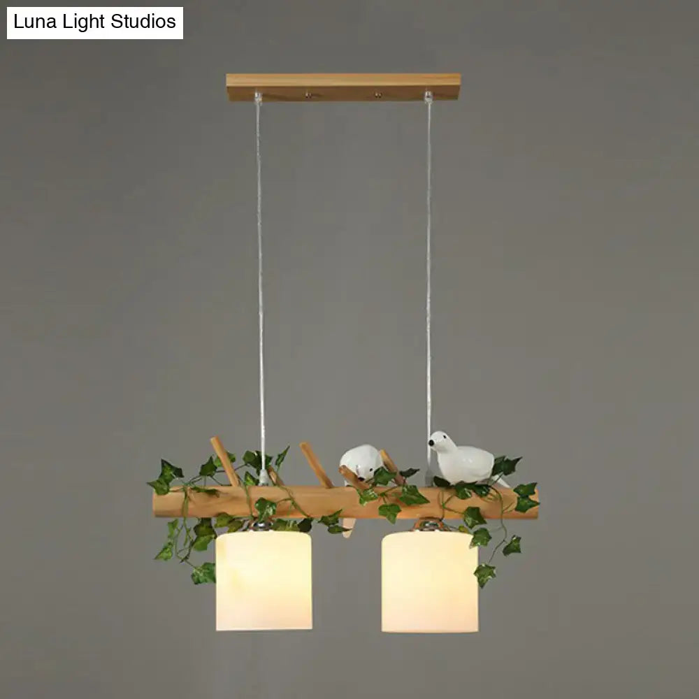 DecorBites™ Cylindrical Milk Glass Island Lamp with Bird Deco for Country Style Restaurants