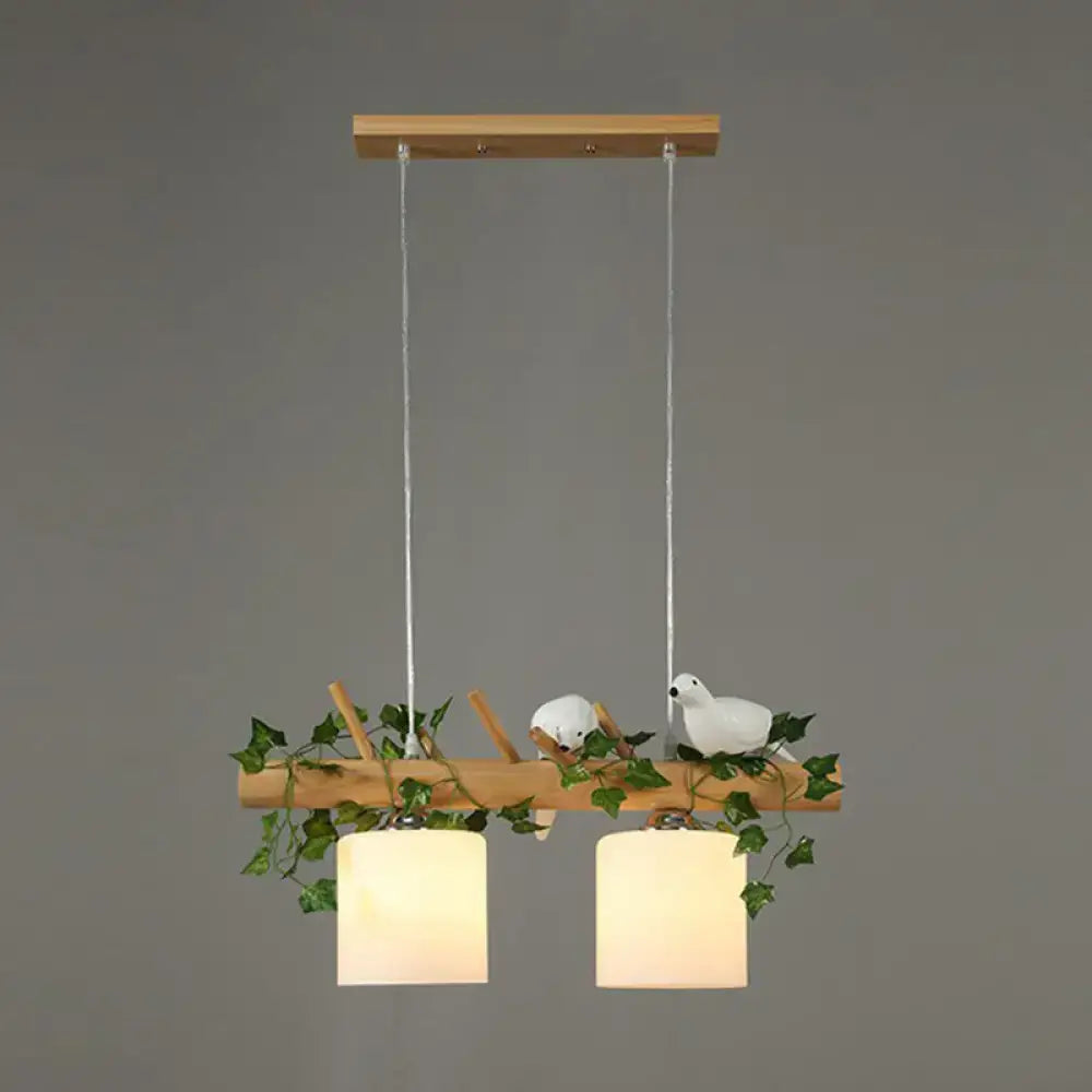 DecorBites™ Cylindrical Milk Glass Island Lamp with Bird Deco for Country Style Restaurants