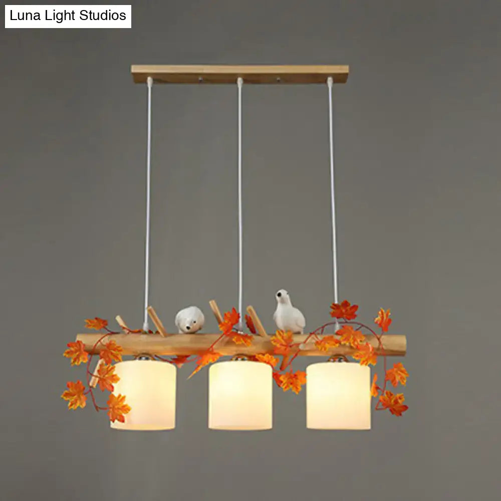 DecorBites™ Cylindrical Milk Glass Island Lamp with Bird Deco for Country Style Restaurants
