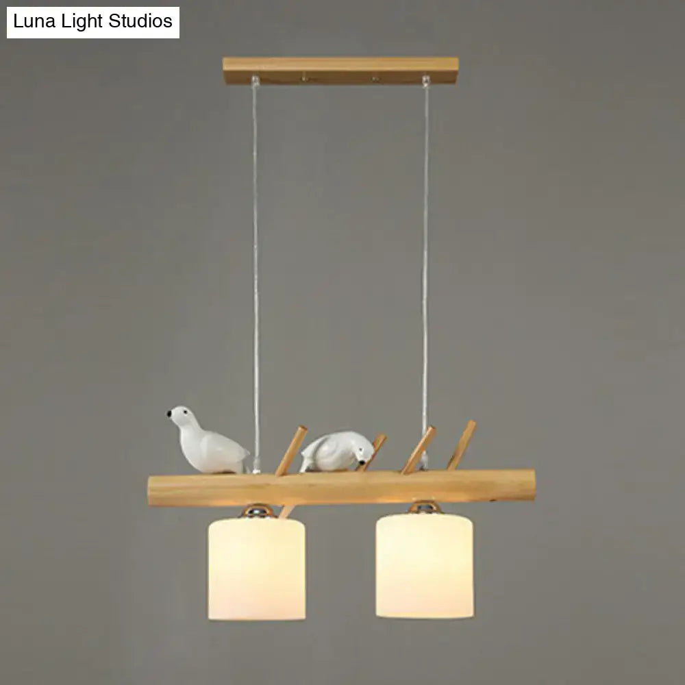 DecorBites™ Cylindrical Milk Glass Island Lamp with Bird Deco for Country Style Restaurants