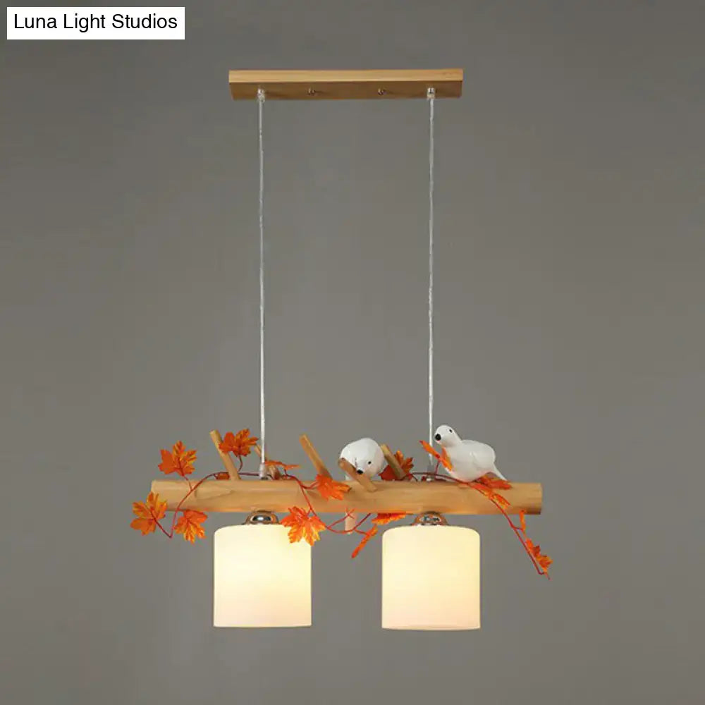 DecorBites™ Cylindrical Milk Glass Island Lamp with Bird Deco for Country Style Restaurants