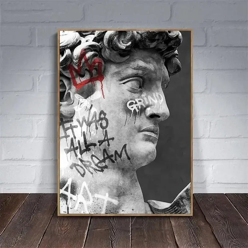 DecorBites™ David Graffiti Art Canvas Print for Room Decor