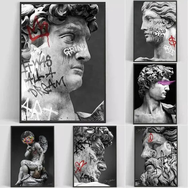 DecorBites™ David Graffiti Art Canvas Print for Room Decor