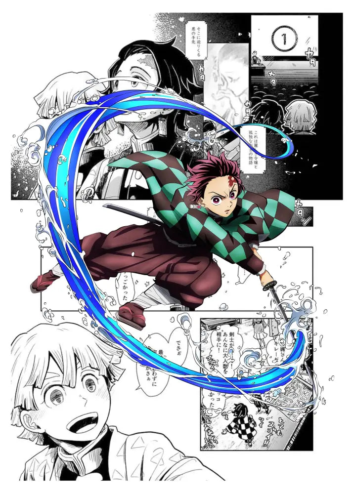 A demon slayer canvas poster featuring a pink-haired character in green-and-black attire slashing with a sword for home decor