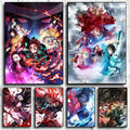DecorBites™ rengoku art poster canvas featuring vibrant demon slayer characters in dynamic action scenes with bold colors
