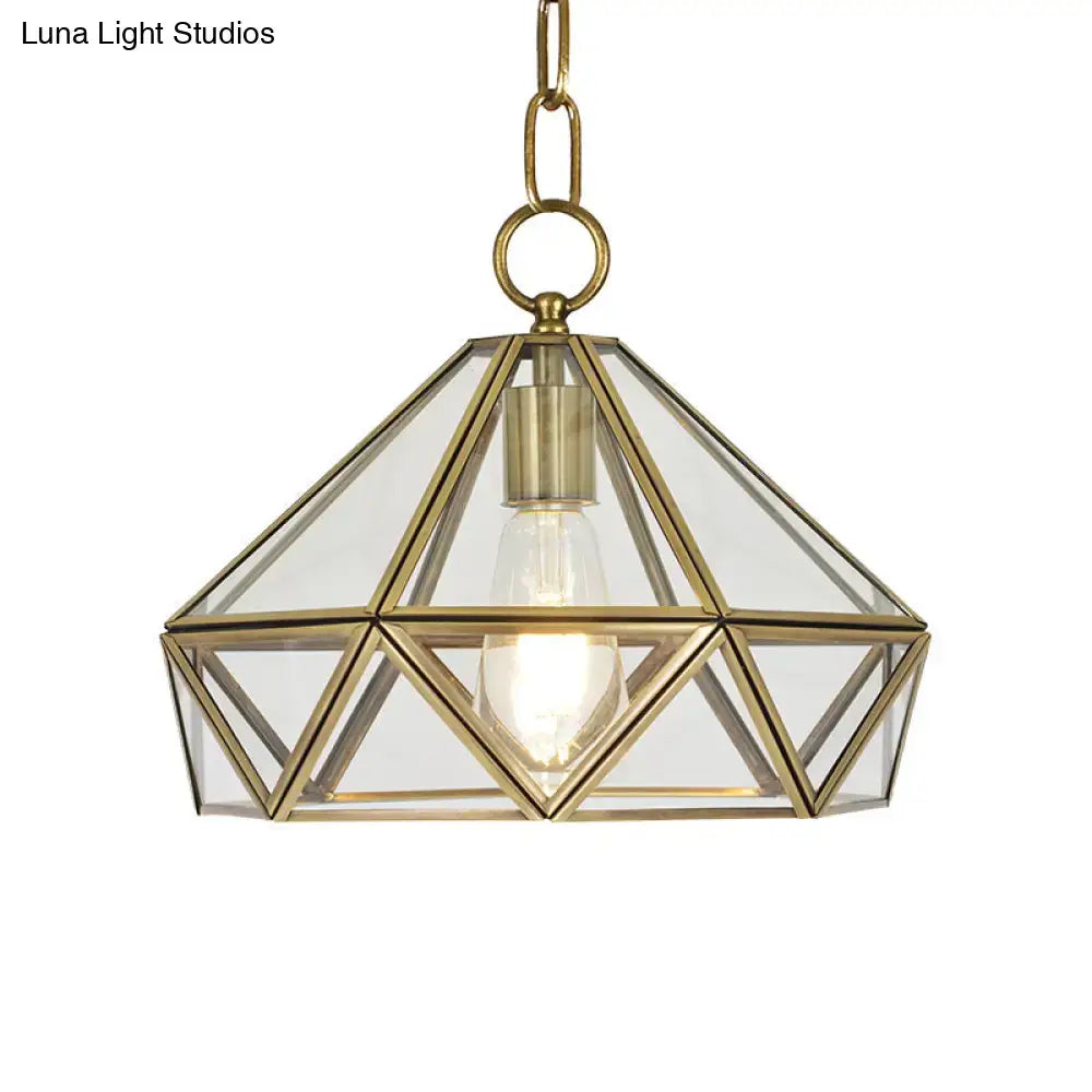 مصباح سقف معلق DecorBites™ Diamond بتصميم ماسي نحاسي مع زجاج شفاف لغرفة النوم