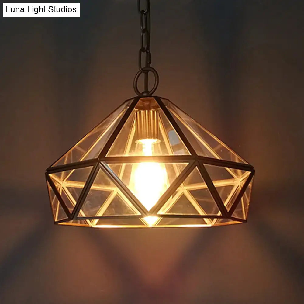 مصباح سقف معلق DecorBites™ Diamond بتصميم ماسي نحاسي مع زجاج شفاف لغرفة النوم