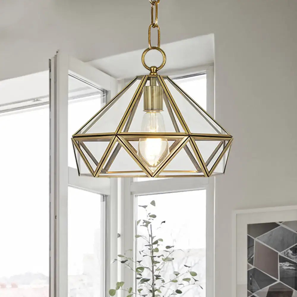 مصباح سقف معلق DecorBites™ Diamond بتصميم ماسي نحاسي مع زجاج شفاف لغرفة النوم