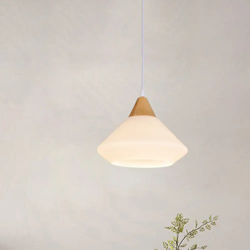 DecorBites™ Diamond White Glass Pendant Light – Modernist Wood Dining Room Ceiling Lighting with 1 Light