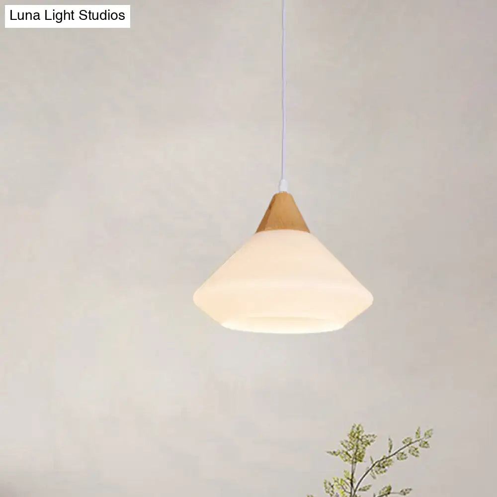 DecorBites™ Diamond White Glass Pendant Light – Modernist Wood Dining Room Ceiling Lighting with 1 Light
