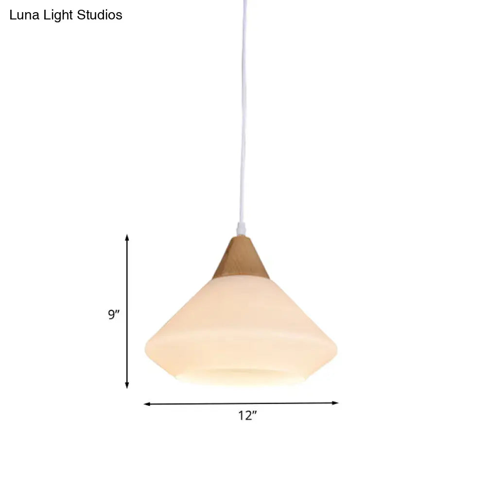 DecorBites™ Diamond White Glass Pendant Light – Modernist Wood Dining Room Ceiling Lighting with 1 Light