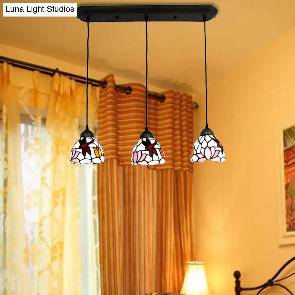 Decorbites™ 3-light dining table hanging lights with stained glass dragonfly shades in pink white yellow red hues 220v-240v chain cord length compatible with led incandescent fluorescent bulbs