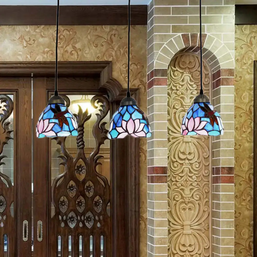 DecorBites™ Dining Table Hanging Lights: Dragonfly Linear Fixture with Art Glass Shade (3-Light)