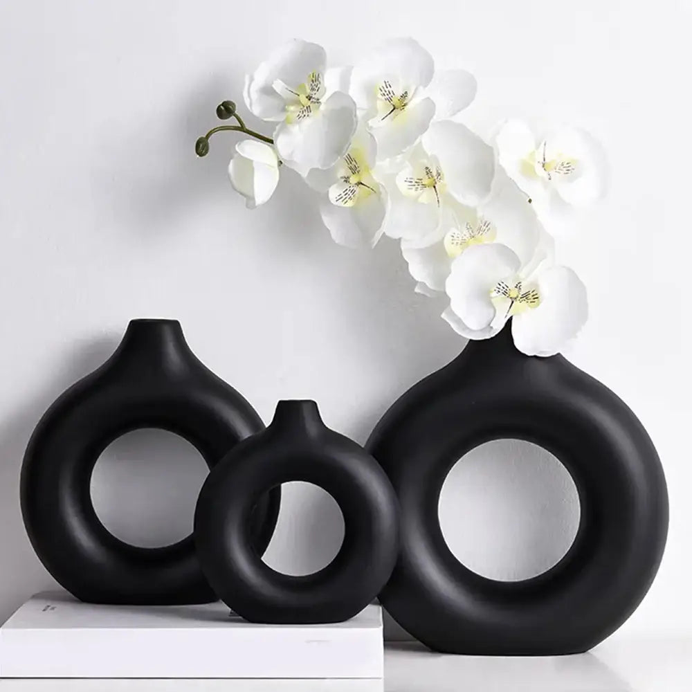 DecorBites™ Donut Shape Flower Vase - White Minimalist