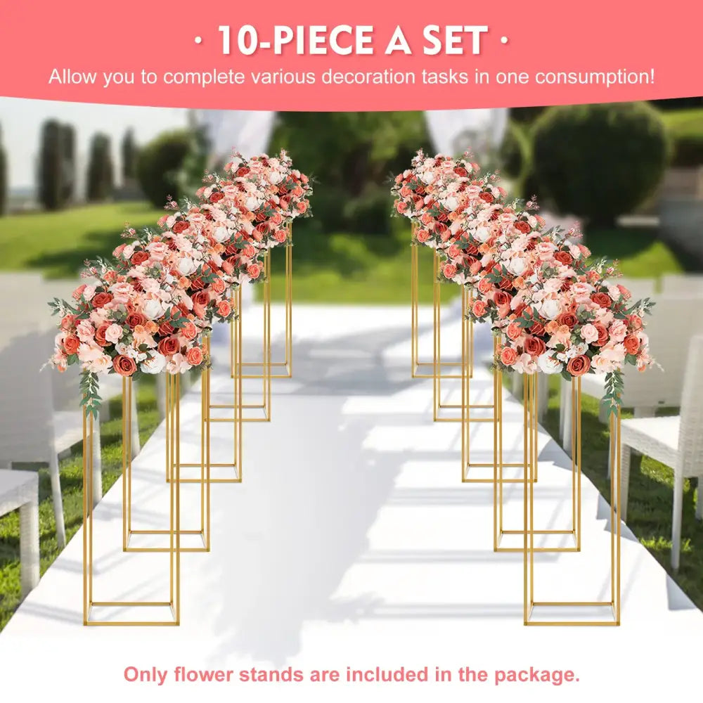 DecorBites™ Elegant 10-Piece Gold Wedding Flower Stand