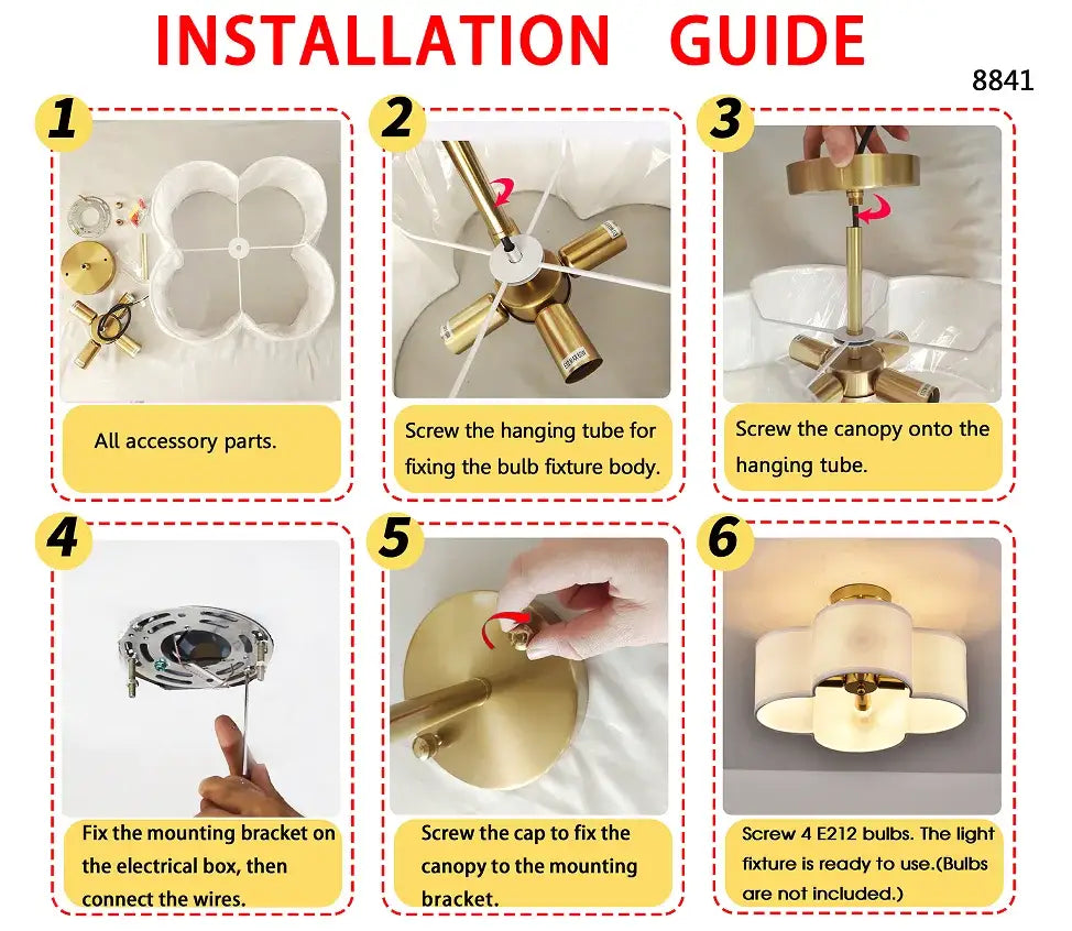 DecorBites™ Elegant 4-Light Gold Ceiling Fixture