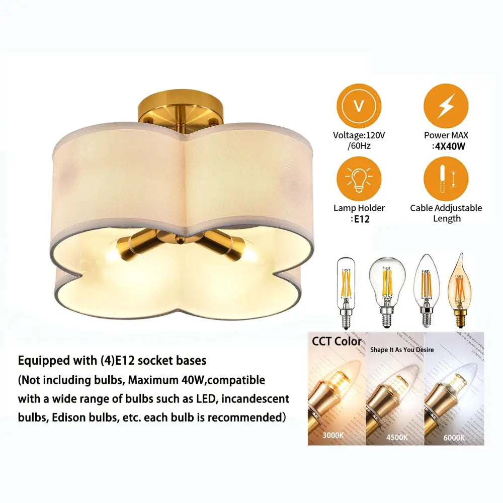 DecorBites™ Elegant 4-Light Gold Ceiling Fixture