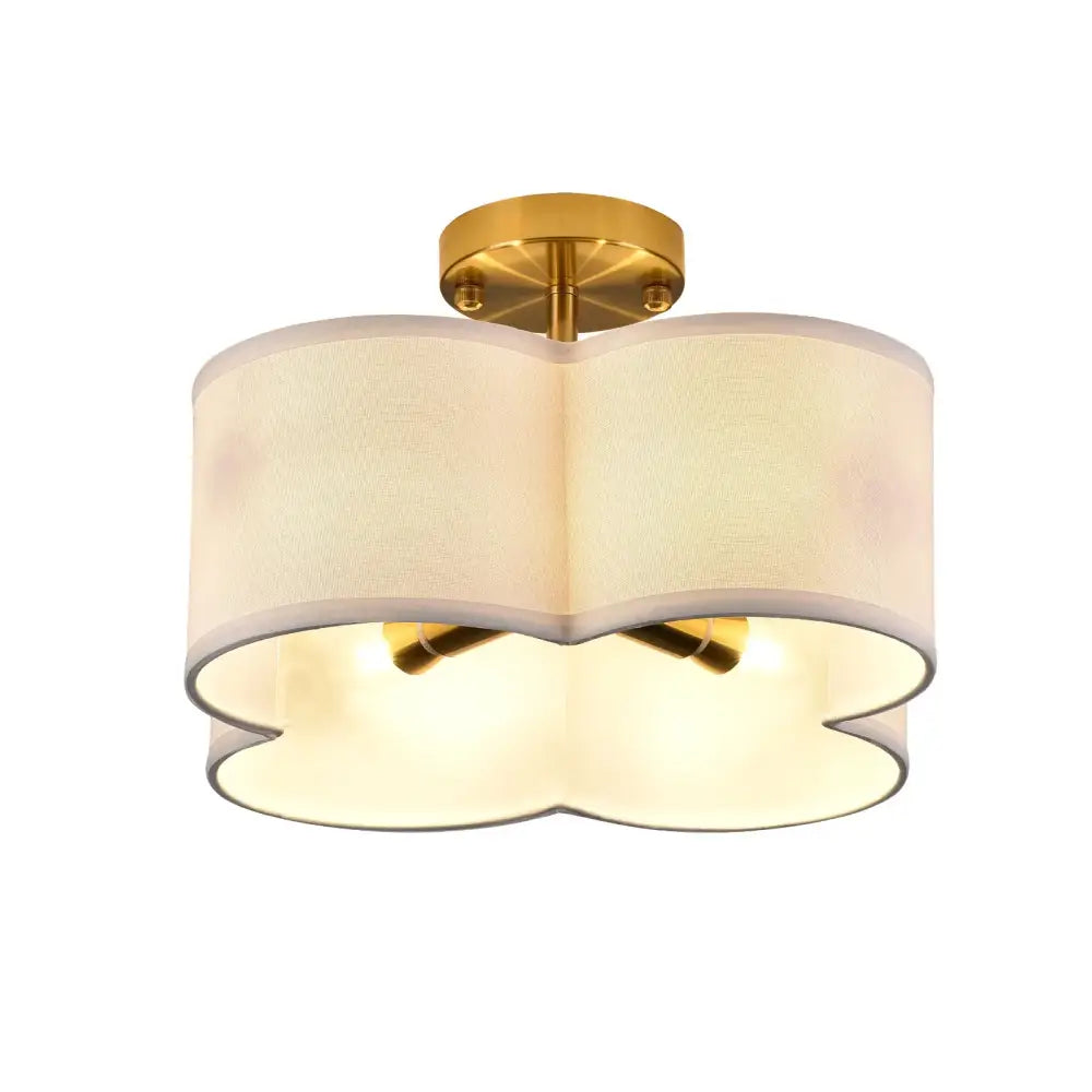 DecorBites™ elegant 4-light gold ceiling light fixture with gold metal base and cream fabric shades with scalloped edges