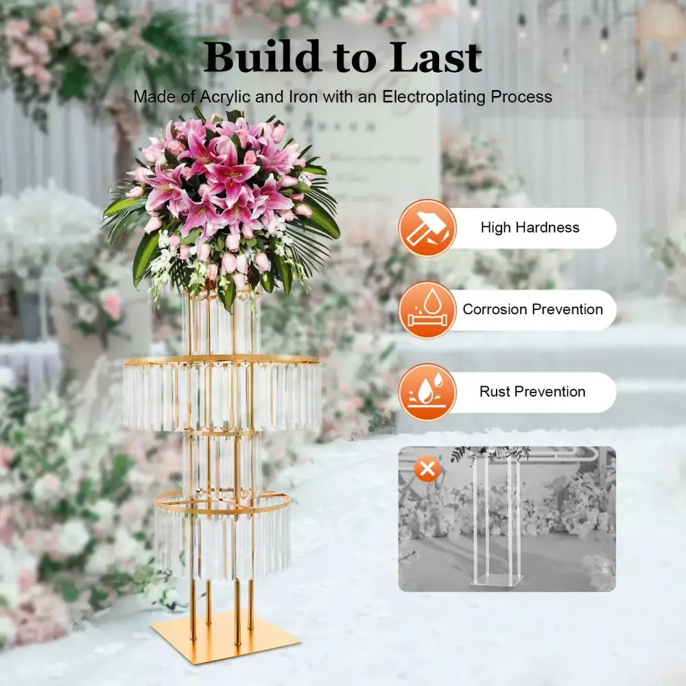 DecorBites™ Elegant 5-Tier Gold Wedding Flower Stand