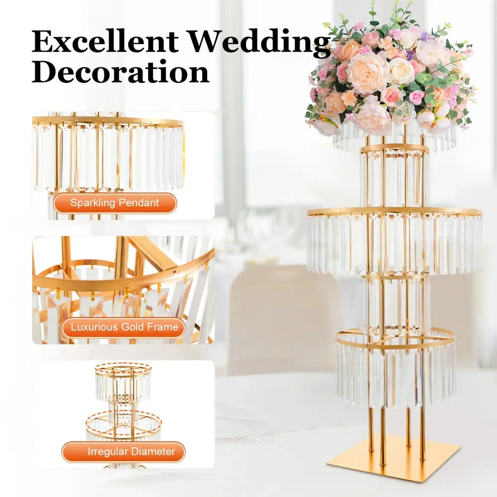 DecorBites™ Elegant 5-Tier Gold Wedding Flower Stand