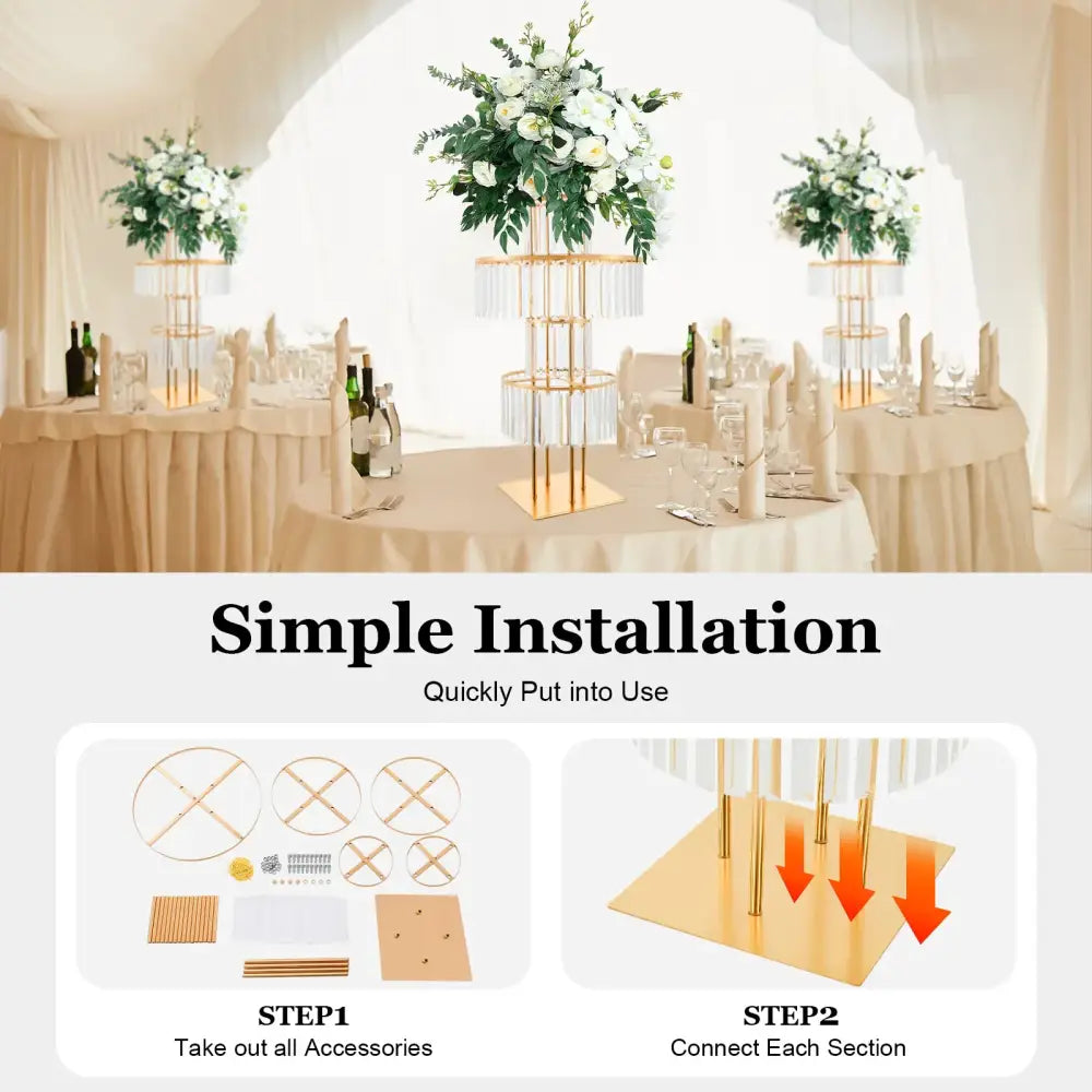 DecorBites™ Elegant 5-Tier Gold Wedding Flower Stand