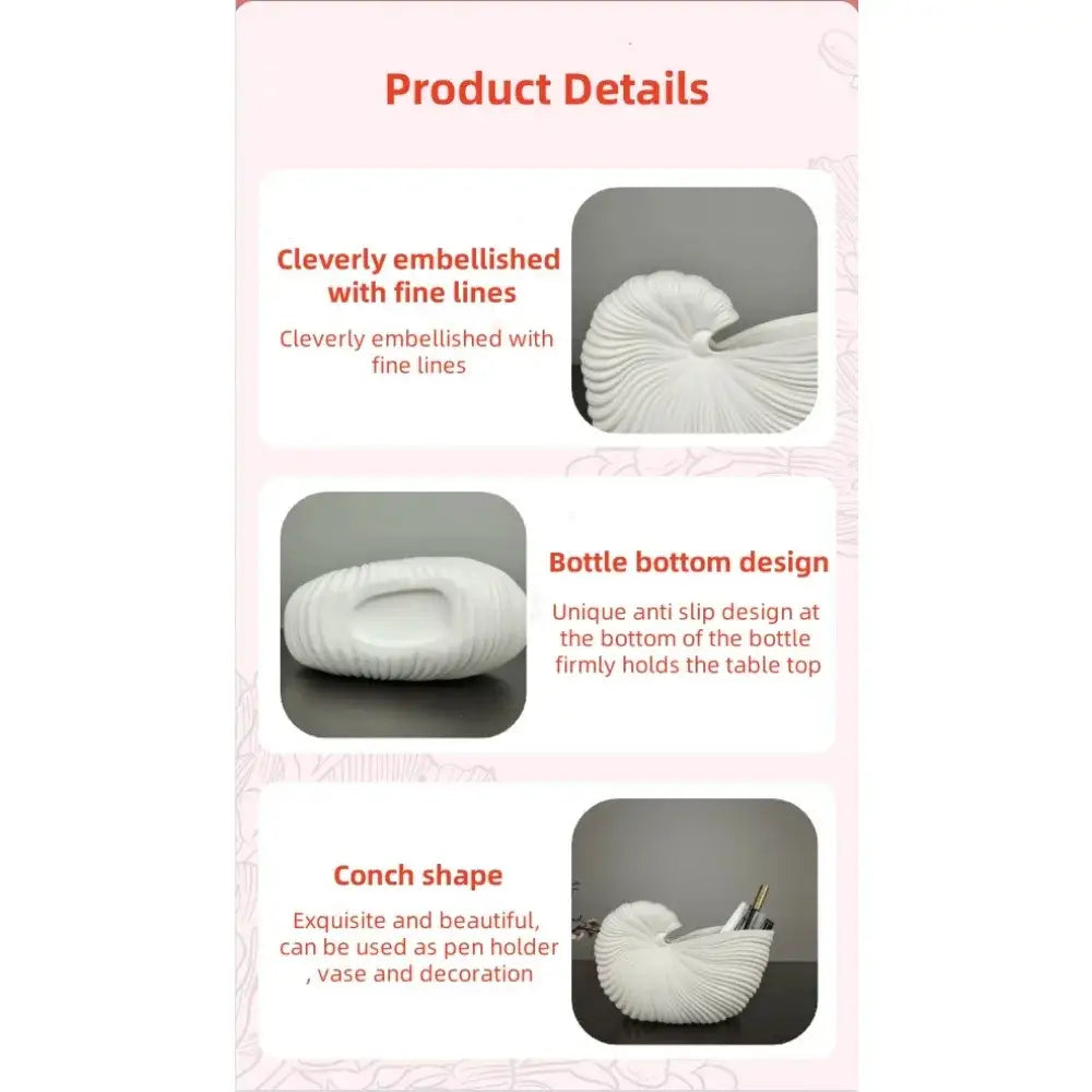 DecorBites™ Elegant Ceramic Vase with Shell Design