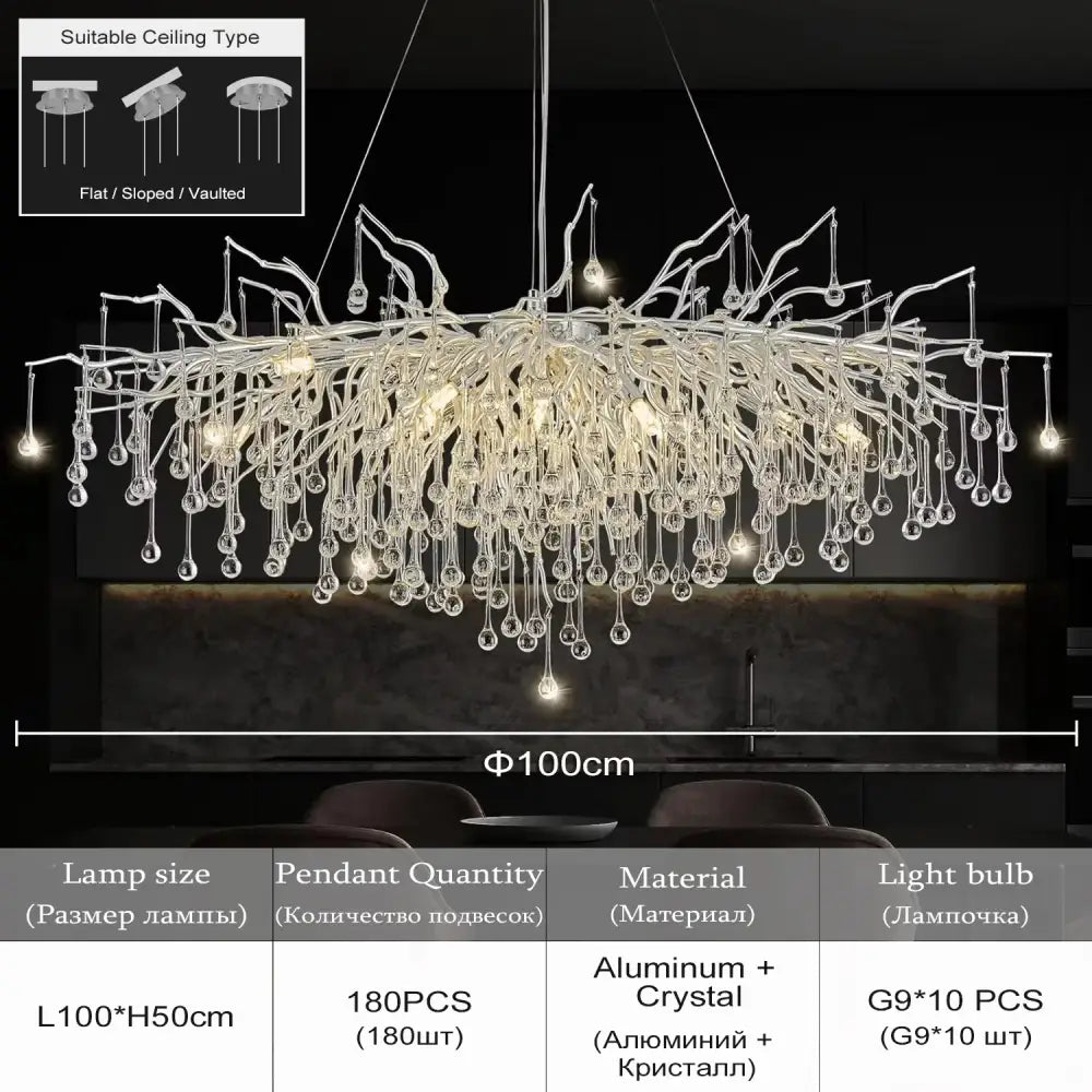 DecorBites™ elegant chrome crystal chandelier with branching crystal design and aluminum frame for living room