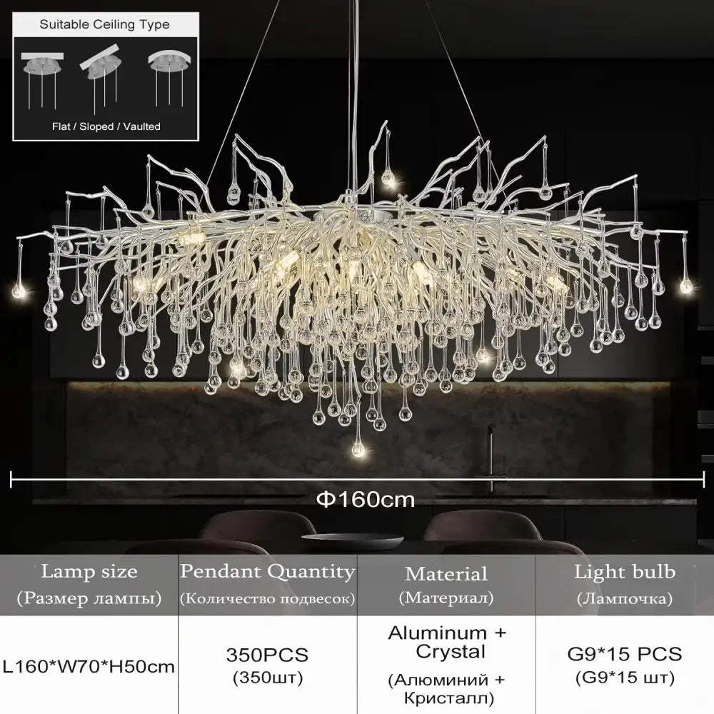 DecorBites™ Elegant Chrome Crystal Chandelier for Living Room
