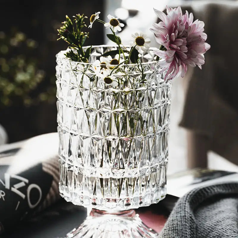 DecorBites™ Elegant Crystal Glass Vase for Flower Arrangement