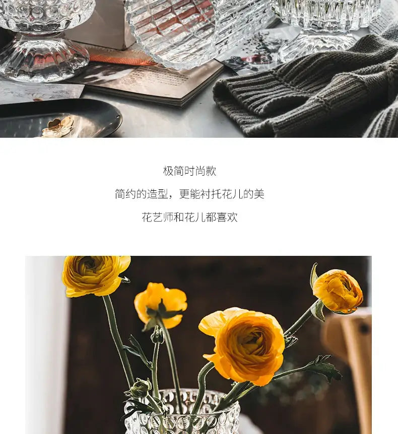 DecorBites™ Elegant Crystal Glass Vase for Flower Arrangement