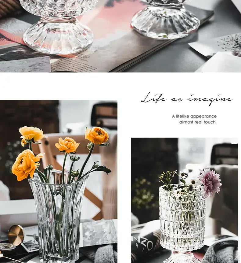 DecorBites™ Elegant Crystal Glass Vase for Flower Arrangement