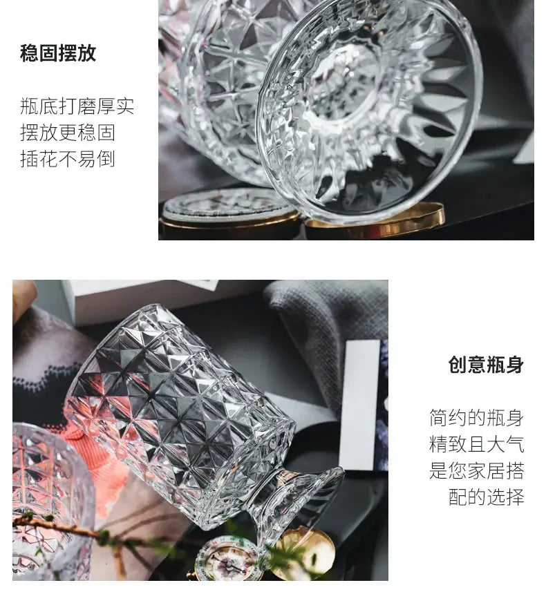 DecorBites™ Elegant Crystal Glass Vase for Flower Arrangement