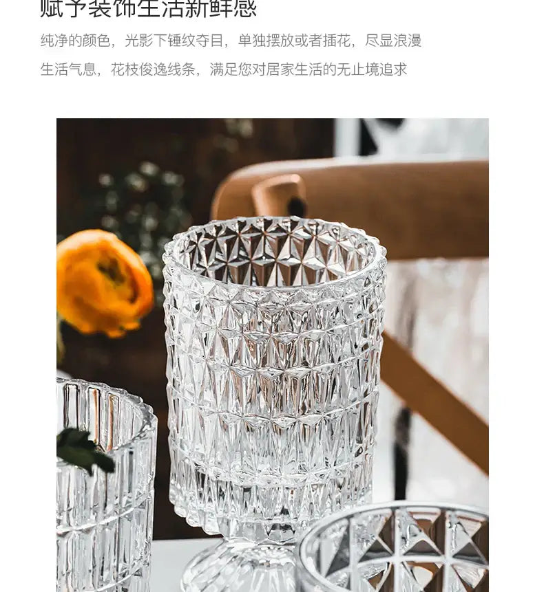 DecorBites™ Elegant Crystal Glass Vase for Flower Arrangement