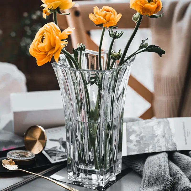 DecorBites™ Elegant Crystal Glass Vase for Flower Arrangement