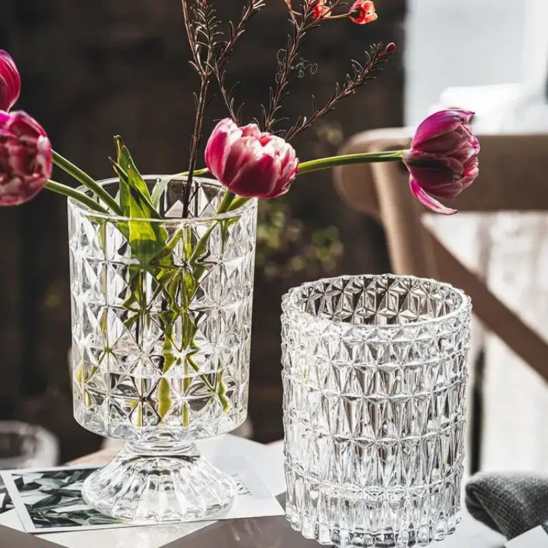 DecorBites™ Elegant Crystal Glass Vase for Flower Arrangement