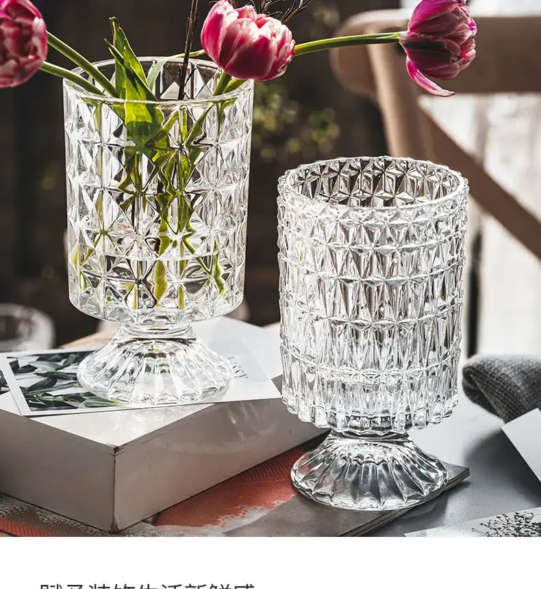 DecorBites™ Elegant Crystal Glass Vase for Flower Arrangement