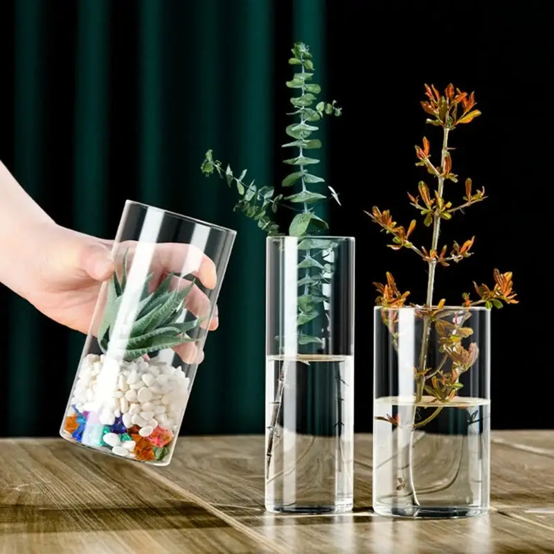 DecorBites™ Elegant Glass Cylinder Vase for Flowers