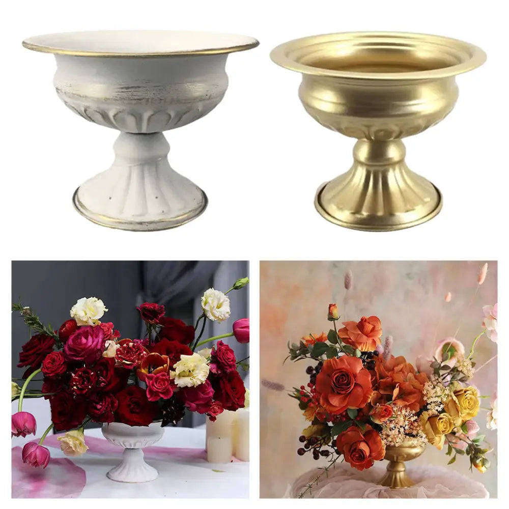 White and gold ornamental metal flower vase pedestal bowls with fluted detailing from decorbites elegant candle holders