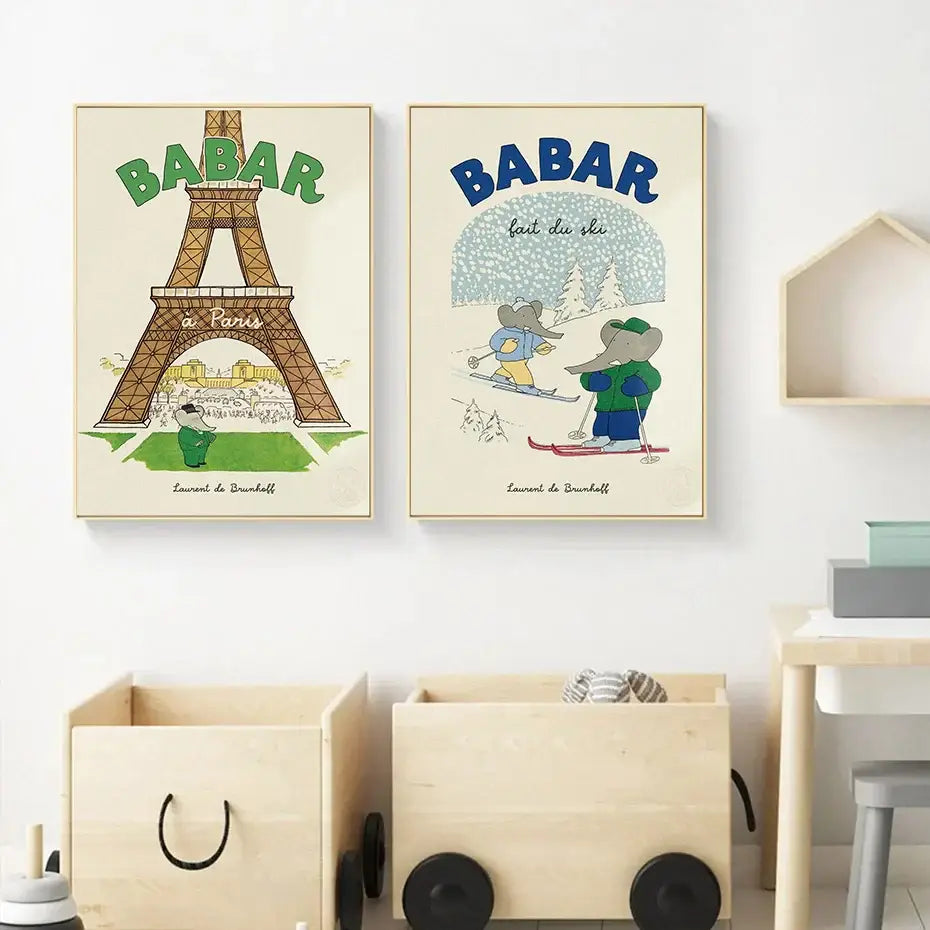 DecorBites™ Elephant Family Yoga Cartoon Poster for Kids Room