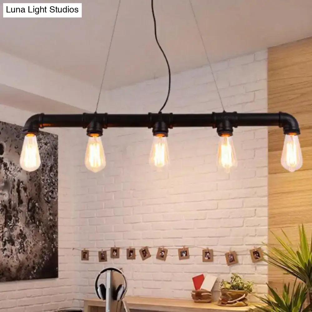 DecorBites™ Elongated Pipe Island Pendant Light - Farmhouse Metallic Fixture with 5 Heads for Dining Room