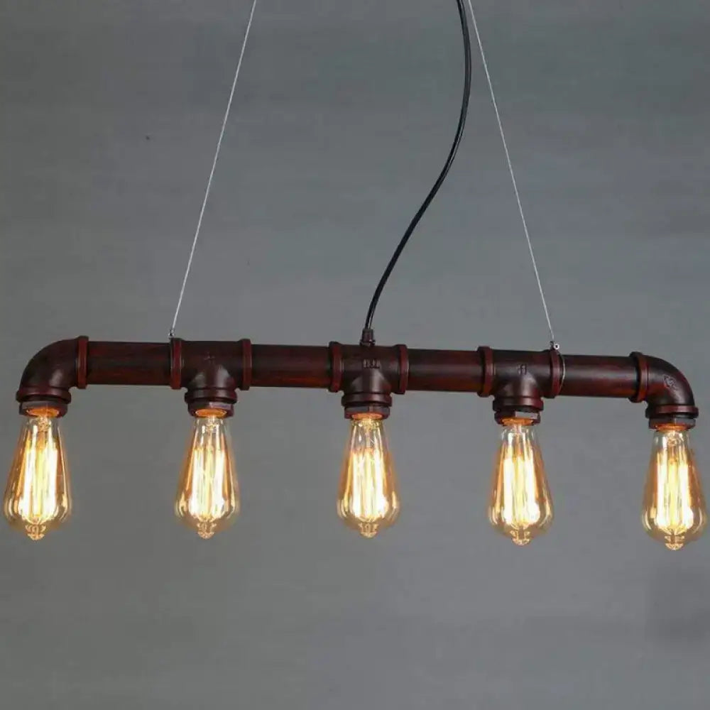 DecorBites™ Elongated Pipe Island Pendant Light - Farmhouse Metallic Fixture with 5 Heads for Dining Room