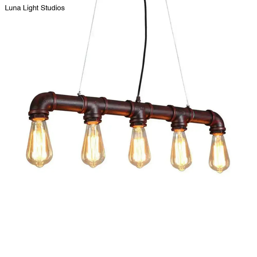DecorBites™ Elongated Pipe Island Pendant Light - Farmhouse Metallic Fixture with 5 Heads for Dining Room