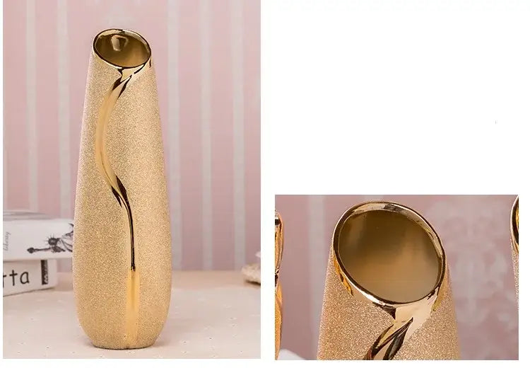 DecorBites™ Europe Gold-Plated Ceramic Vase for Home Decor