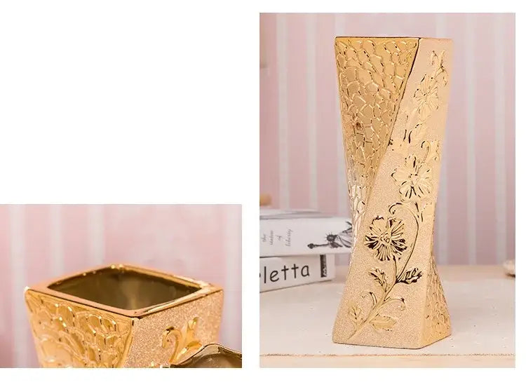 DecorBites™ Europe Gold-Plated Ceramic Vase for Home Decor