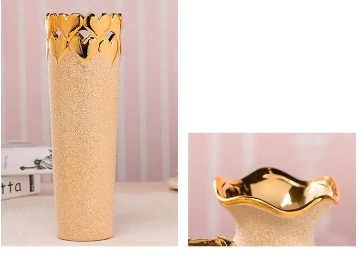 DecorBites™ Europe Gold-Plated Ceramic Vase for Home Decor