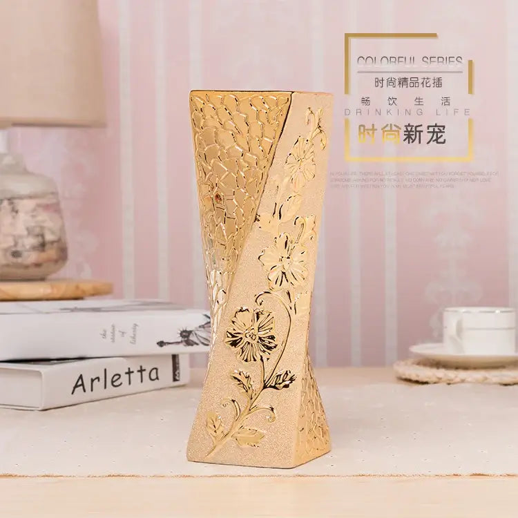DecorBites™ Europe Gold-Plated Ceramic Vase for Home Decor